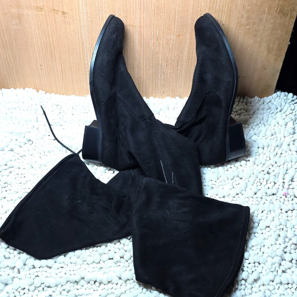 Charles By David C.Black Womens 10 Over-the-Knee Suede Boots Stacked Heel Nwob